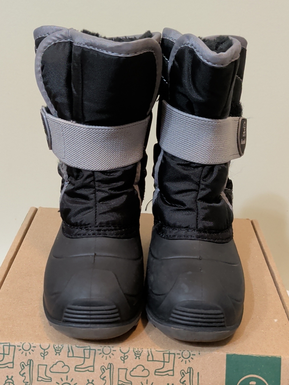 Kids Kamik Black Winter Snow Boots with Gray Strap